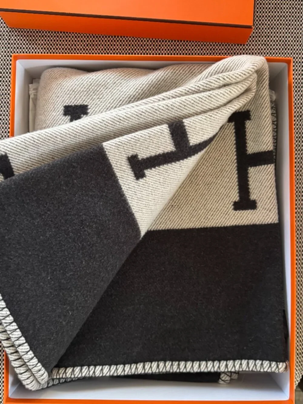 HERMES CLASSIC GRIS FONCE LARGE BLANKET THROW HOME AVALON BLANKET